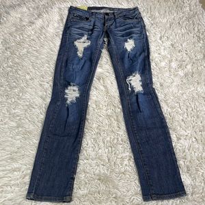 Machine distressed destroyed denim skinny jeans 29